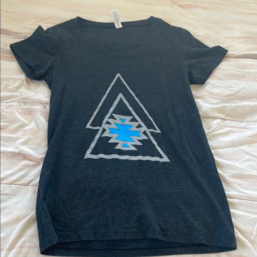 Black Graphic T-Shirt with Blue and Gray Design